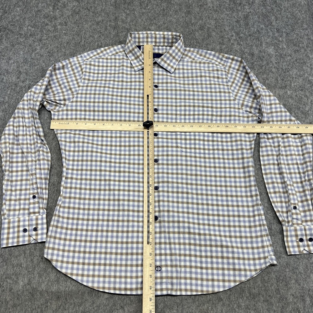 David Donahue Shirt Mens L Blue Beige Check Long Sleeve Button Cotton Office - Picture 10 of 16